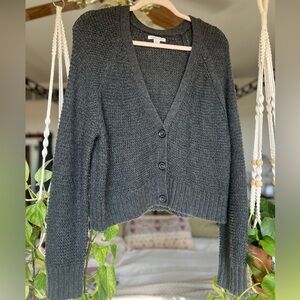 American Eagle Charcoal Cropped Button Front Cardigan